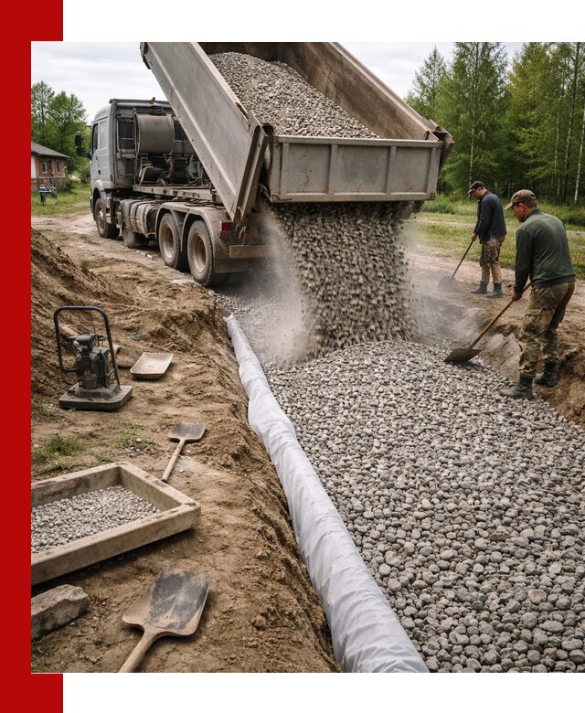 Гравий для дренажа с доставкой в Сосновом Бору качественный и недорогой