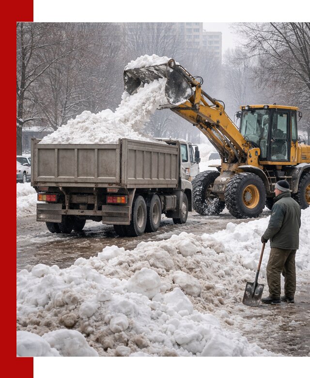 Вывоз снега грузовой техникой в Сосновом Боре оперативно и чисто