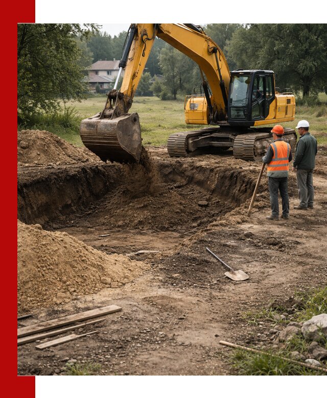 Рытье котлована под фундамент в Сосновом Боре (быстро и недорого)