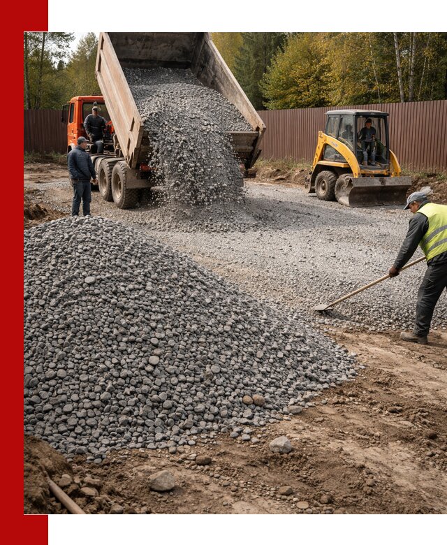 Отсыпка участка щебнем с доставкой и уплотнением в Сосновом Бору